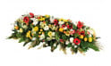 image de la composition de fleurs pour enterrement dans les tons jaune, rouge & blanc Comète