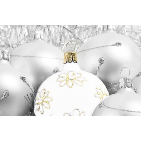 L'Agitateur Floral | image du Sapin Floqué Décoré Blanc et Argent