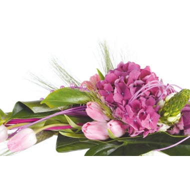 zoom sur un hortensia rose du Bouquet de fleurs Envol