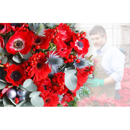 L'Agitateur Floral | image du Bouquet Surprise de Noël tons rouge et argent