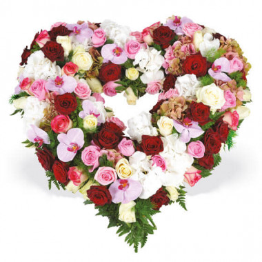L'Agitateur Floral | coeur en fleurs de deuil tons rouge rose & blanc
