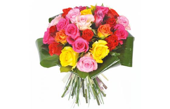 Bouquet rond de roses multi-couleurs Peps livré par un fleuriste en 4h -  L'agitateur floral