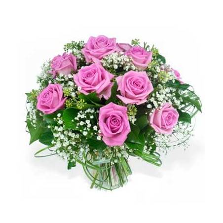 L'Agitateur Floral | image du bouquet de roses roses et gypsophile pluie de roses
