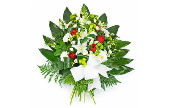 Gerbe deuil rouge et blanche | livraison de fleurs pour un enterrement -  L'agitateur floral