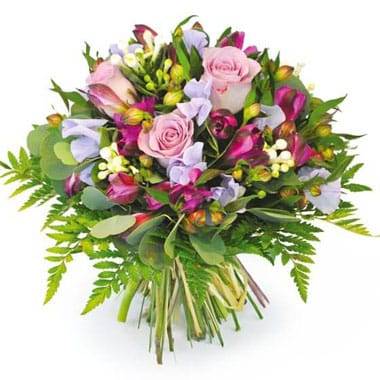 L'Agitateur Floral | Image du bouquet de fleurs rond tons rose et parme Eclat