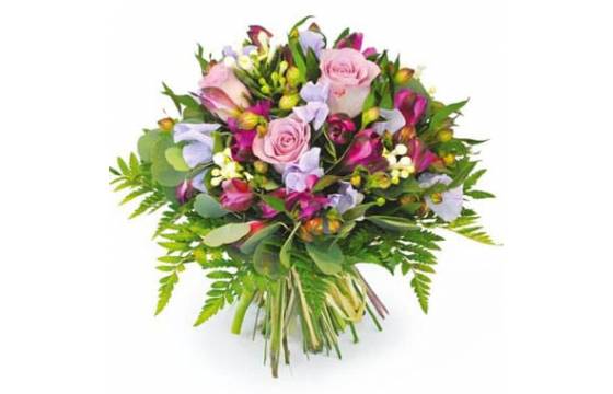 L'Agitateur Floral | Image du bouquet de fleurs rond tons rose et parme Eclat