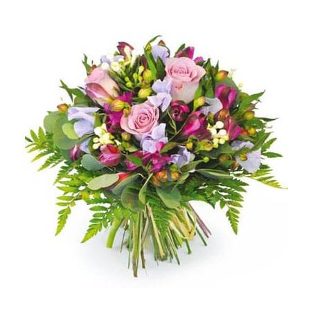 L'Agitateur Floral | Image du bouquet de fleurs rond tons rose et parme Eclat