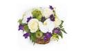 L'Agitateur Floral | image du panier de fleurs dans les tons blanc et mauve Sourire