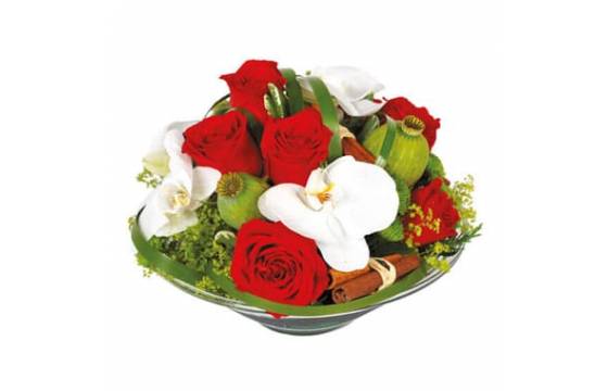 Composition de roses et d'orchidées rouges et blanches | Livraison 7/7 -  L'agitateur floral