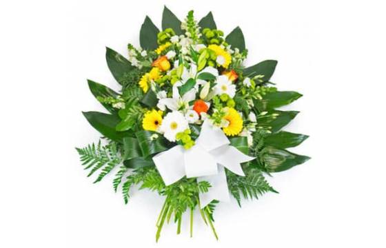 L'Agitateur Floral | image de la gerbe de fleurs dans les tons jaune, orange et blanc