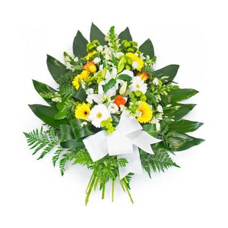 Gerbe de fleurs jaunes, oranges, blanches | livraison de fleurs deuil -  L'agitateur floral