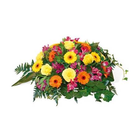L'Agitateur Floral | image de la composition de fleurs pour un deuil tons jaune & orange Univers