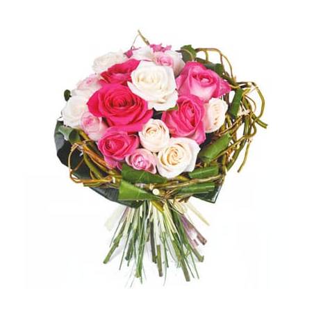 Bouquet rond de roses blanches et roses | livraison 7/7 en 4 heures -  L'agitateur floral