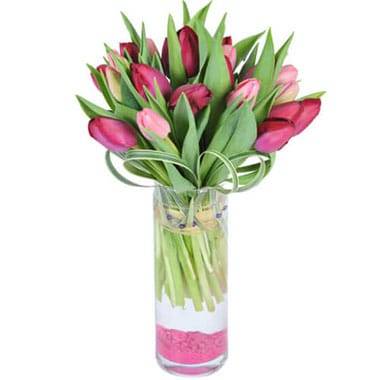 Bouquet rond de Tulipes roses & mauves