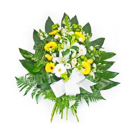 L'Agitateur Floral | image de la gerbe de fleurs de deuil dans les tons jaune et blanc