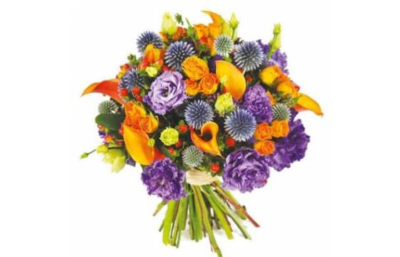 Bouquet rond orange et mauve | Livraison de fleurs à domicile en 4h -  L'agitateur floral