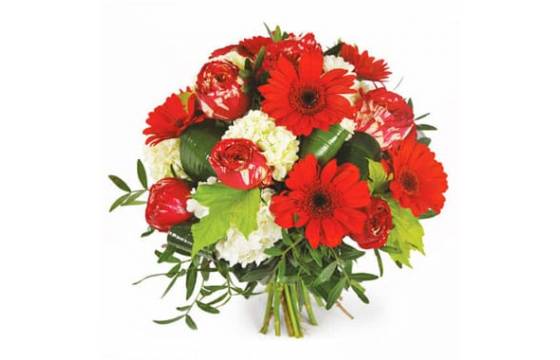 L'Agitateur Floral | image du bouquet rond de fleurs dans les tons rouges