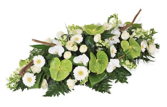 Raquette de deuil verte & blanche | Envoyer des fleurs enterrement -  L'agitateur floral