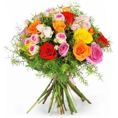Bouquet rond de roses multicolores