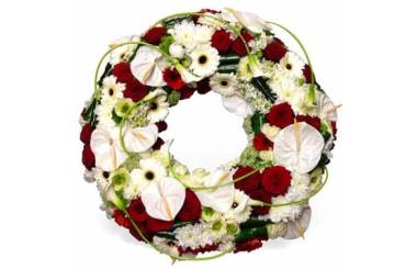 L'Agitateur Floral | image de la couronne de deuil rouge et blanche repos infini