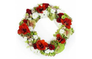 image de la Couronne de fleurs rouges & blanches "Apollodore" | L'Agitateur Floral