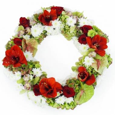 image de la Couronne de fleurs rouges & blanches "Apollodore" | L'Agitateur Floral