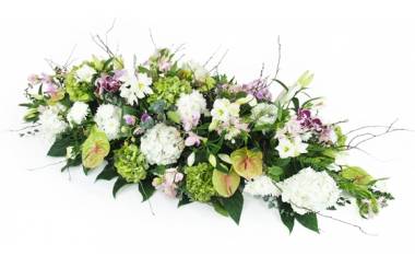 image du Dessus de cercueil rose, mauve & blanc "Calliope" | L'Agitateur Floral