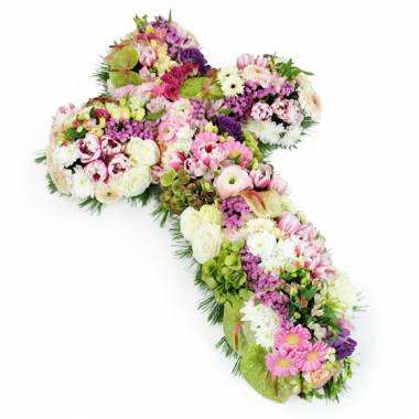 Image de fleur Croix de deuil de fleurs blanches & roses Céphale