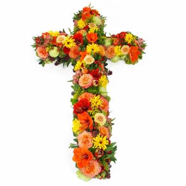Image de fleur Grande croix de fleurs rouges, oranges & jaune Céléos