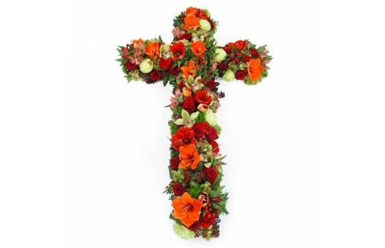 Image de la Grande croix de fleurs rouges & vertes "Diomède" | L'Agitateur Floral