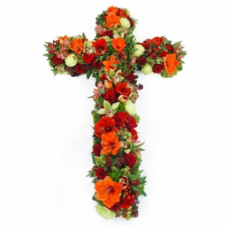 Image de la Grande croix de fleurs rouges & vertes "Diomède" | L'Agitateur Floral