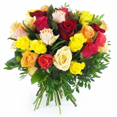 Image du Bouquet rond de roses colorées "Malaga" | L'Agitateur Floral
