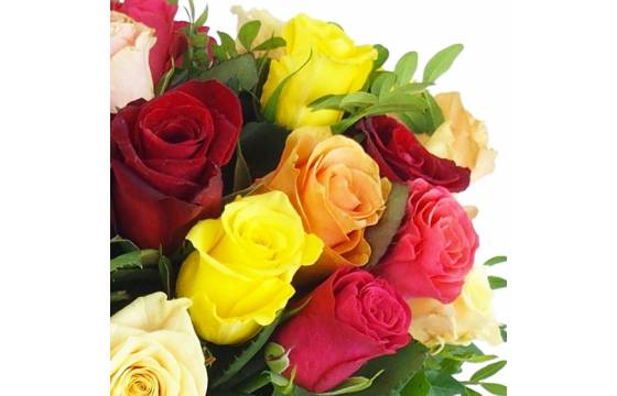 autre zoom sur le Bouquet rond de roses colorées "Malaga" | L'Agitateur Floral