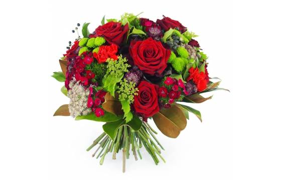 Bouquet rond tons rouges 