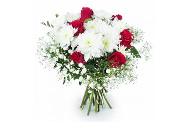 Image Bouquet rond blanc & rouge "Carthagène" | L'Agitateur Floral