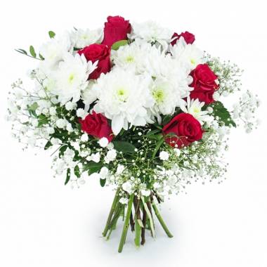 Image Bouquet rond blanc & rouge "Carthagène" | L'Agitateur Floral