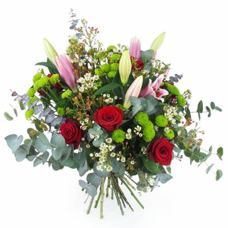Image Bouquet de rose rouge & lys rose "Liège" | L'Agitateur Floral