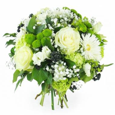 Image Bouquet rond blanc & vert "Grenoble" | L'Agitateur Floral