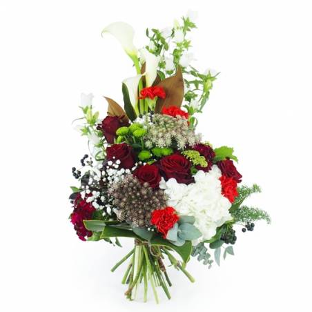 image de la Gerbe de fleurs à la main rouge et blanche "Hermès" | L'Agitateur Floral