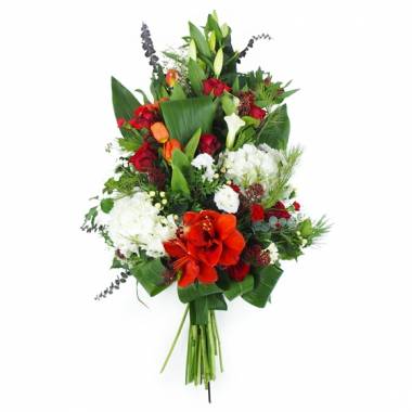 image de la Gerbe de fleurs à la main rouge et blanche "Hestia" | L'Agitateur Floral