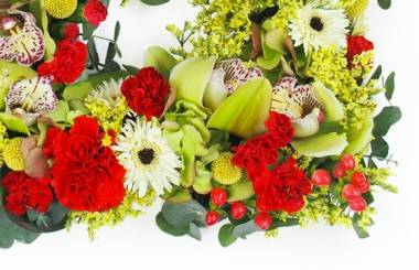 Image du Carré de fleurs piquées rouge & vert "Éole" | L'Agitateur Floral