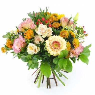 Image principale : Bouquet rond rose & orange "Hambourg" | L'Agitateur Floral