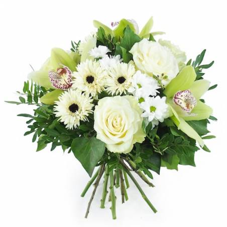 Bouquet fleur rond blanc & vert 