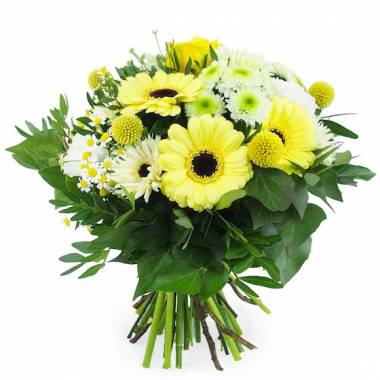 Image principale : Bouquet rond jaune & blanc "Prague"| L'Agitateur Floral