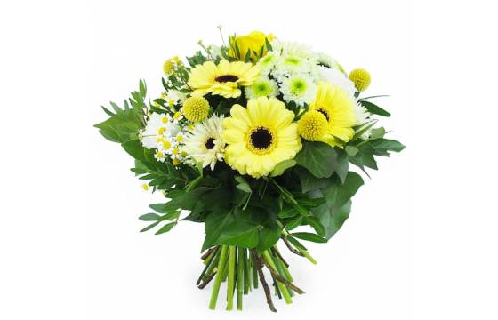 Image principale : Bouquet rond jaune & blanc "Prague"| L'Agitateur Floral