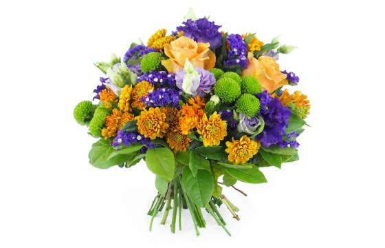 Image principale : Bouquet rond orange & violet "Marseille"| L'Agitateur Floral