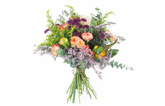 Image principale : Bouquet champêtre violet & orange "Bucarest"| L'Agitateur Floral