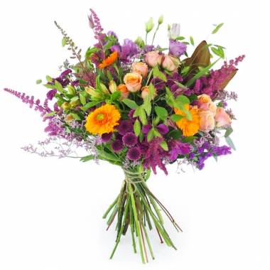 Image principale : Bouquet long orange & violet "Valence"| L'Agitateur Floral