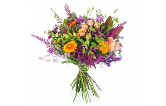 Image principale : Bouquet long orange & violet "Valence"| L'Agitateur Floral