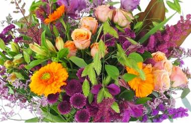 Zoom image principale : Bouquet long orange & violet "Valence"| L'Agitateur Floral
